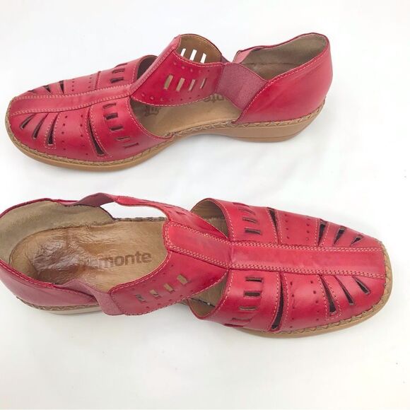 Remonte Dorndorf Red Leather Laser Cut Slip On Closed Toe Gladiator Shoes - Picture 3 of 16